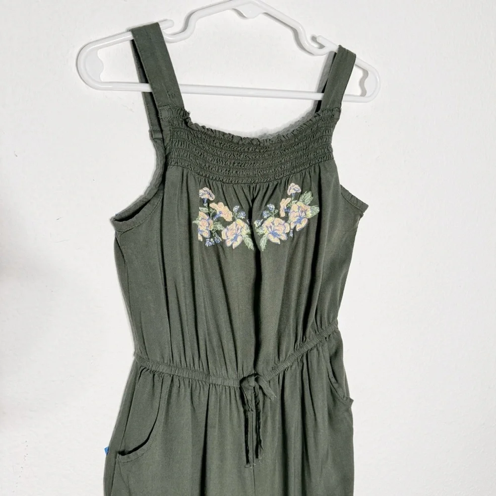 Justice girls boho bohemian olive green jumpsuit romper size 6